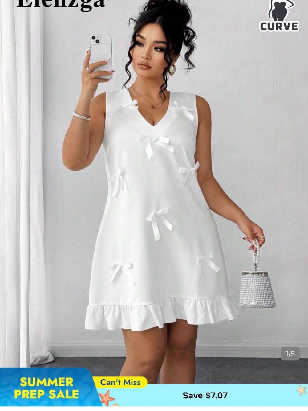 SHEIN Curve White Bow Accent V-Neck Sleeveless Dress